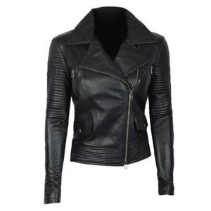 NWT Real Leather Motorcycle Jacket biker quilted